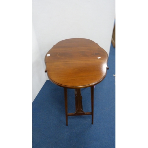 350 - Inlaid mahogany drop-leaf table with undertier.