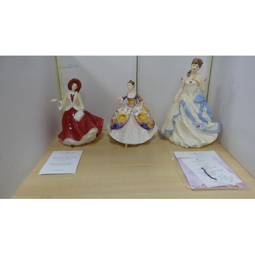 39 - Three Royal Doulton figures, 'Christmas Day 2009', 'Christine' HN 4930 with certificate, and 'Key To... 