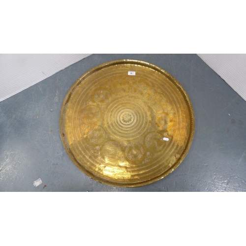 56 - Large Indian Benares brass tray and a pierced EP bowl.  (2)