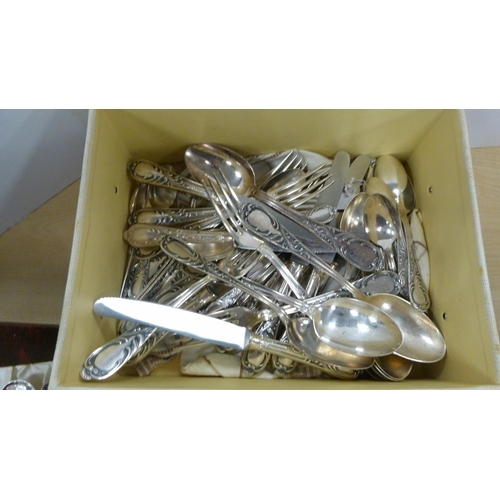 61 - EP and plated flatware to include a part set of cutlery, the knife blades marked 'Rostfrei Solingen'... 