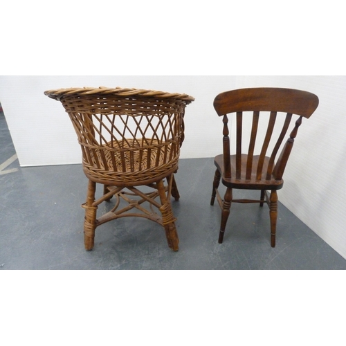 64 - Doll's chair in the Victorian style and another doll's wicker chair.  (2)