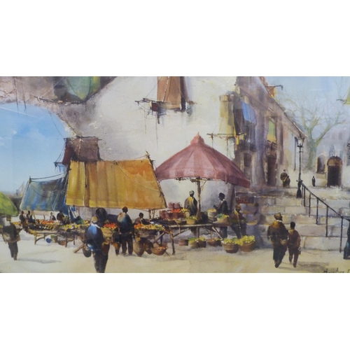 73 - Two framed prints of Continental scenes.