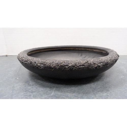 78 - Wedgwood large black basalt shallow bowl and a Doulton Lambeth bowl with an EP mount.  (2)