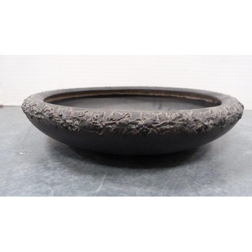 78 - Wedgwood large black basalt shallow bowl and a Doulton Lambeth bowl with an EP mount.  (2)