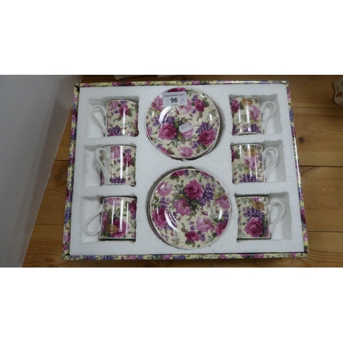 96 - Leonardo Collection six-place Chintz coffee service in fitted box, three Leonardo Collection figures... 