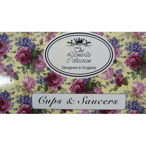 96 - Leonardo Collection six-place Chintz coffee service in fitted box, three Leonardo Collection figures... 