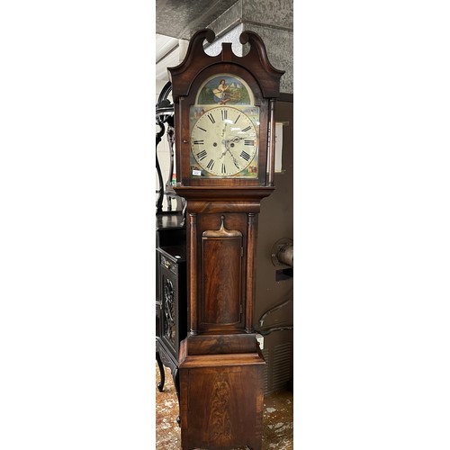 603 - 19th century mahogany longcase clock with painted dial