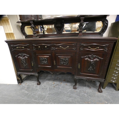 611 - Irish-style mahogany mirror-back sideboard, c. early 20th century, the upper section with swan-shape... 