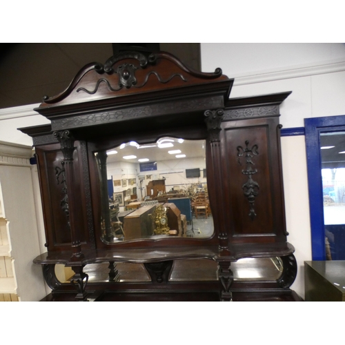 611 - Irish-style mahogany mirror-back sideboard, c. early 20th century, the upper section with swan-shape... 