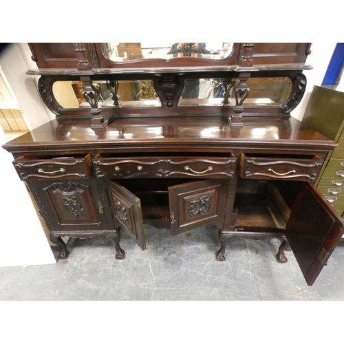 611 - Irish-style mahogany mirror-back sideboard, c. early 20th century, the upper section with swan-shape... 