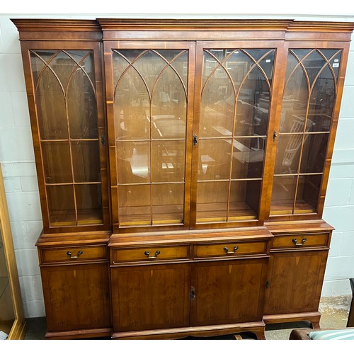 677 - Large yew breakfront bookcase