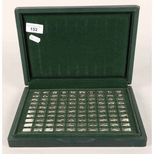 152 - 100 Greatest Cars silver miniatures collection in presentation case with folder of certificates