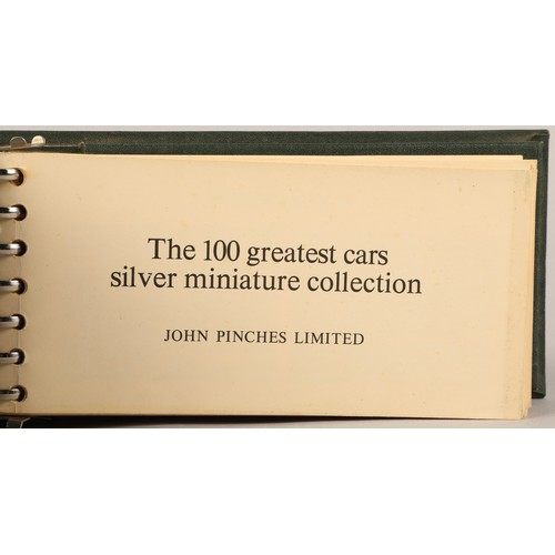 152 - 100 Greatest Cars silver miniatures collection in presentation case with folder of certificates