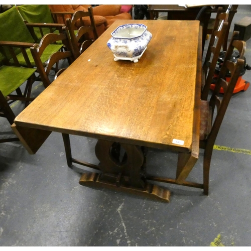 483 - Large oak drop leaf dining table, priory style.