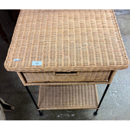 709 - Wicker side table with drawer