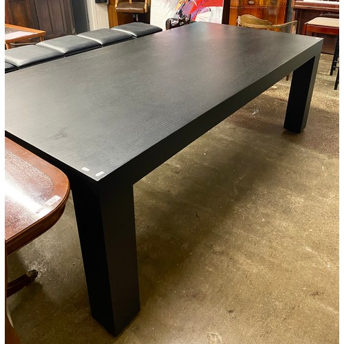 609 - Large black ash modern dining table, 144cm d x 220cm w x 76cm h