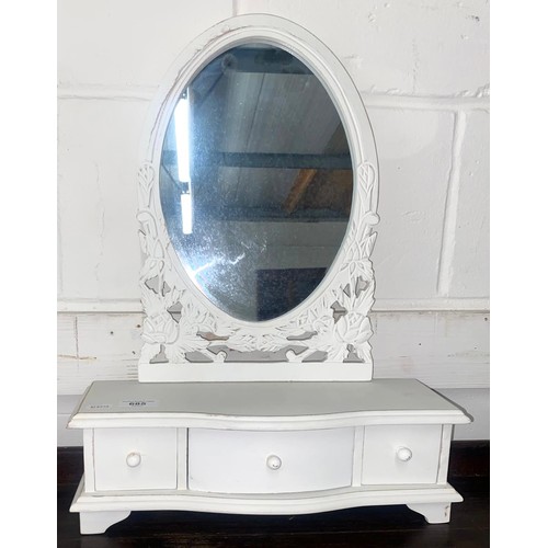 685 - White dressing table mirror with three drawers