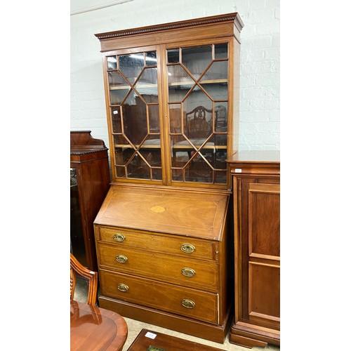 614 - Victorian Mahogany Bureau bookcase with three graduated drawers