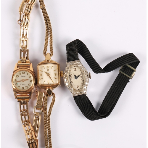 148 - Wristwatches to include mixed carat gold, diamond set platinum, Omega, Rotary, etc