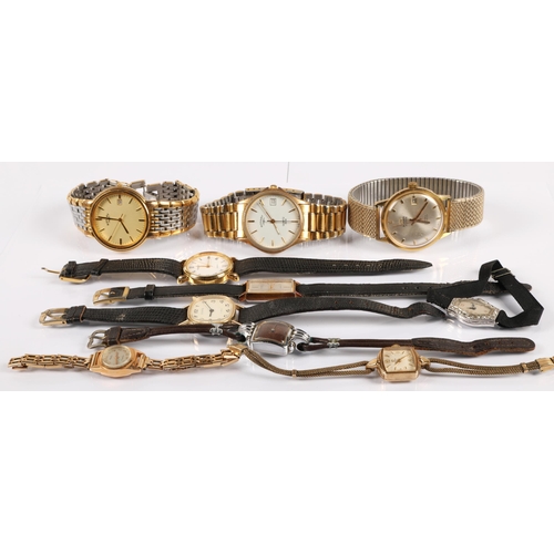 148 - Wristwatches to include mixed carat gold, diamond set platinum, Omega, Rotary, etc