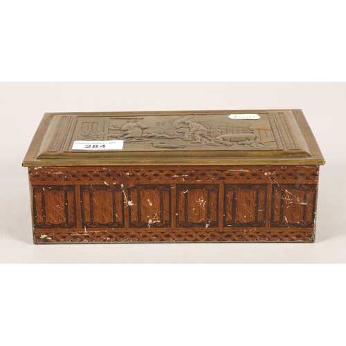 284 - Brass box containing Great Britain coins and assorted items, including Great Britain pennies, half c... 