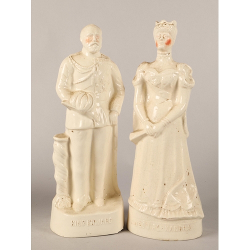 323 - Staffordshire style figurines Queen Alexandra and King Edward , a parian ware figure and carlton war... 