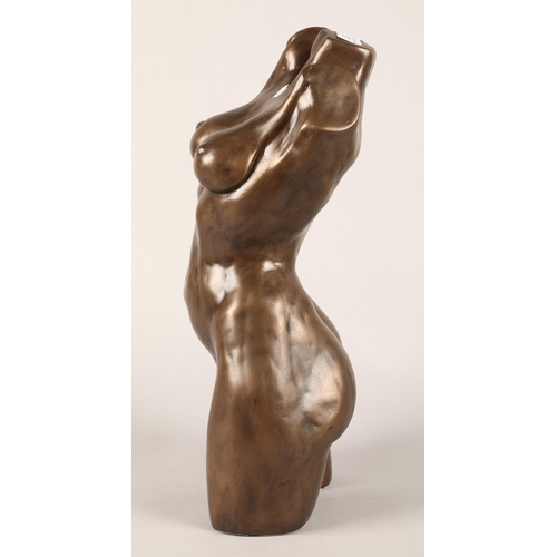 372 - Bronzed metal female torso figure, 42cm h