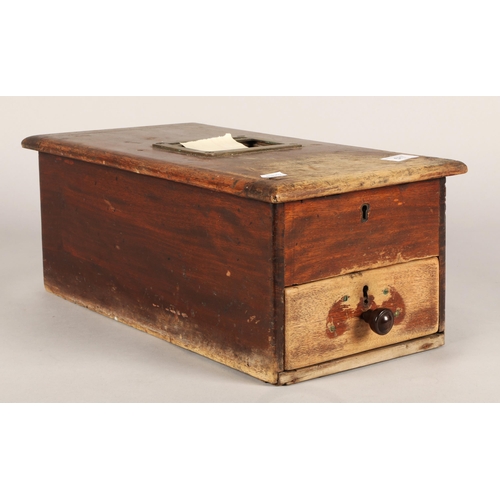 577 - Mahogany vintage cash receipts box with drawer and bell 