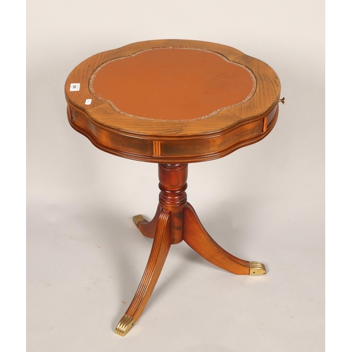 586 - Leather top drum occasional table