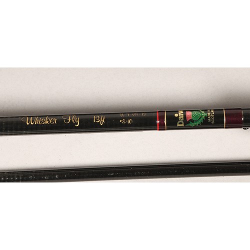 530 - Daiwa thirteen foot carbon fly rod, ten foot carbon fly rod, spinning rod, and another (4)