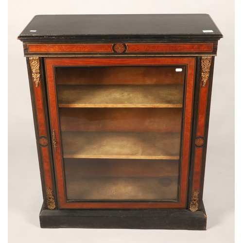 557 - Victorian ebonized and walnut glass fronted bookcase, D : 29cms, W : 80cms, H: 99cms