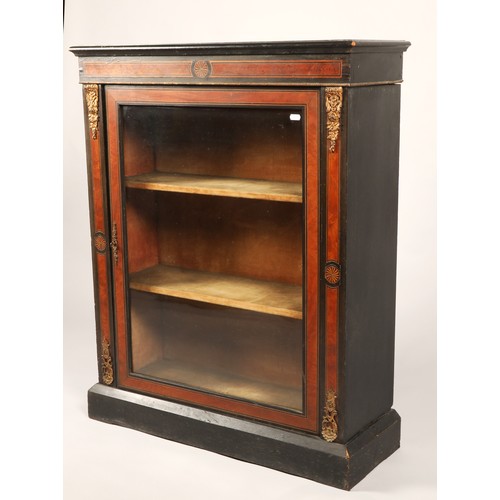 557 - Victorian ebonized and walnut glass fronted bookcase, D : 29cms, W : 80cms, H: 99cms