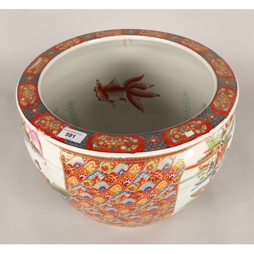 591 - Oriental porcelain fishbowl planter