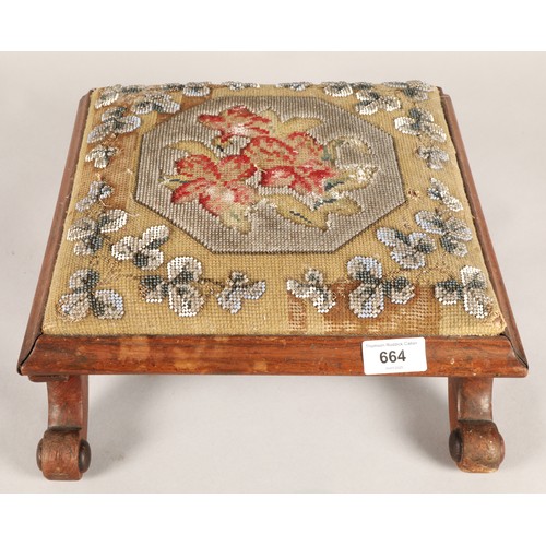 664 - Needlepoint mahogany foot stool