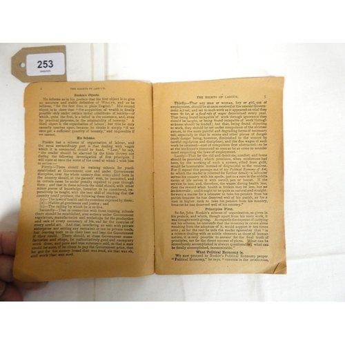 253 - BARCLAY THOMAS.  The Rights of Labour According to John Ruskin. Arranged by Thomas Barclay... 