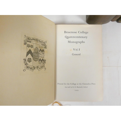 262 - BRASENOSE COLLEGE.  Quatercentenary Monographs. 2 vols. Illus. Orig. dark cloth. Oxford, 1909; also ... 