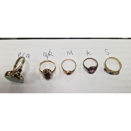 101 - Five gem set rings to include two marked 9ct (5.7g gross) (5)