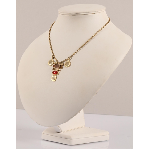 172 - Robert Crerar (Scottish) 18ct gold necklace of Egyptian inspiration with amber-style stone and whorl... 