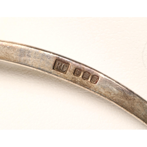 173 - Robert Crerar (Scottish) Silver torque necklace with opal and inlaid drop, 50g gross.... 