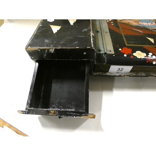 32 - Japanese musical lacquered photo album with drawer.