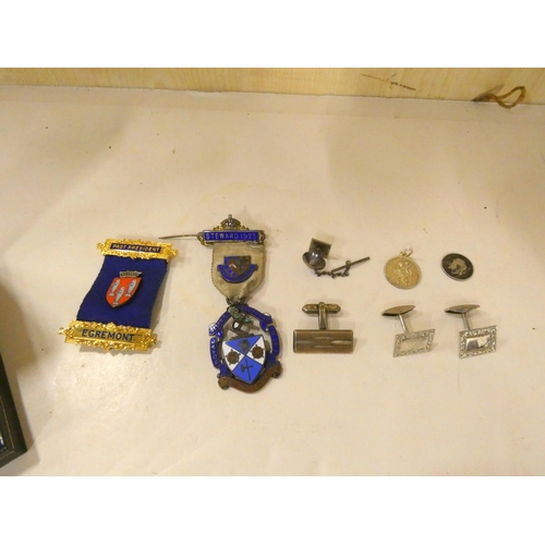 66 - Silver Masonic jewel West Lancashire 1925 and pair of silver cufflinks etc.