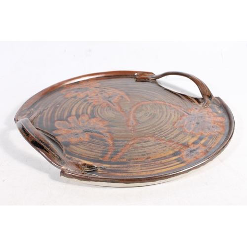 2 - Studio Pottery twin-handled tray by Susan Millar, 36cm wide.