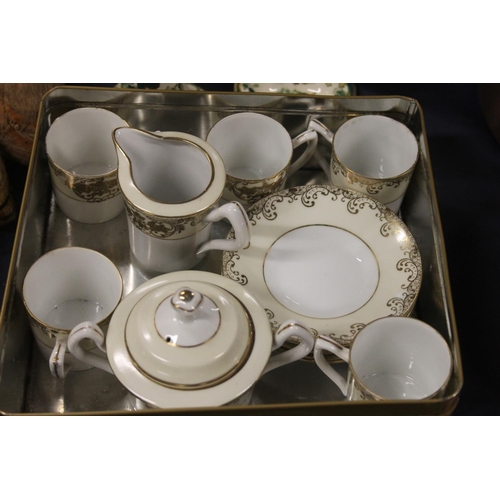 44 - Blue and white pottery jug, a Masons Chartreuse jug, candlestick and dish, and other ceramics.