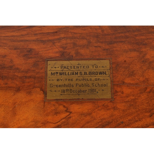 64 - Late Victorian walnut and brass bound writing slope, 50cm wide.