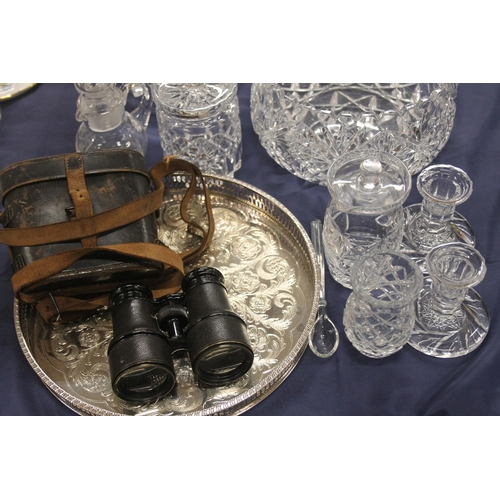 67 - Cut-glass and crystal to include bowls, a silver-plated tray and Lameire of Paris field binoucluars.