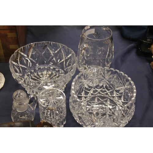 67 - Cut-glass and crystal to include bowls, a silver-plated tray and Lameire of Paris field binoucluars.