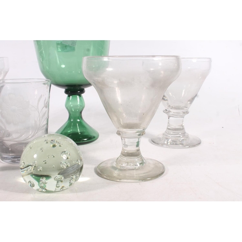 7 - Victorian glassware to include rummers, an engraved beaker, a toastmasters illusion glass and a late... 