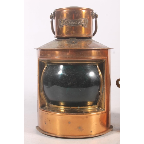 9 - Brass and copper ship's lanterns for Starboard and Port, 21cm high.