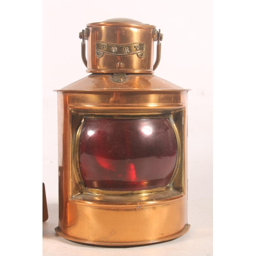 9 - Brass and copper ship's lanterns for Starboard and Port, 21cm high.