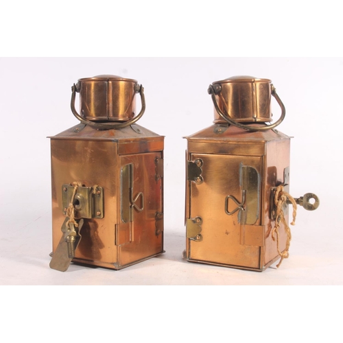 9 - Brass and copper ship's lanterns for Starboard and Port, 21cm high.